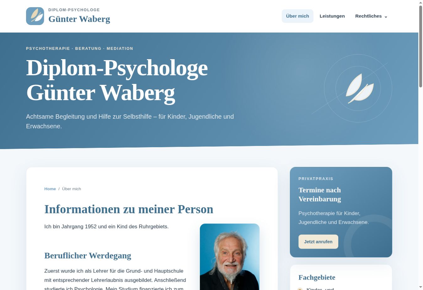 Desktop-Ansicht: Psychotherapie Waberg